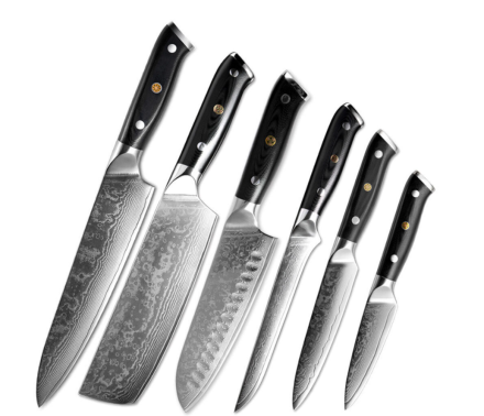  Набор Кухонных Ножей 6 шт. из Дамасской Стали Spetime Damascus 6-Pieces Kitchen Knife Set черный