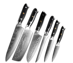 Набор Кухонных Ножей 6 шт. из Дамасской Стали Spetime Damascus 6-Pieces Kitchen Knife Set черный