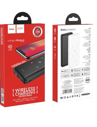  Powerbank с беспроводной зарядкой Hoco J50 10000mAh 1USB+1C+Lightning+Micro черный