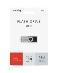 3.0 USB флеш накопитель Smartbuy 16GB TRIO 3-in-1 OTG (USB Type-A + USB Type-C + micro USB)