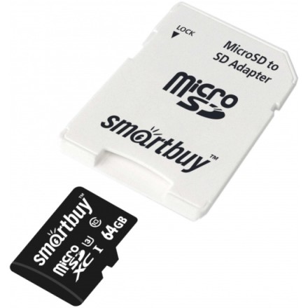  micro SDXC карта памяти Smartbuy 64GB Class 10 PRO U3 R/W:90/70 MB/s (с адаптером SD)