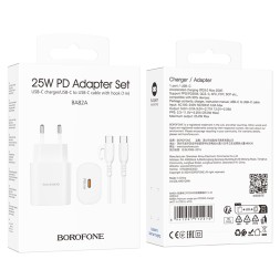 Сетевое зар. устр. Borofone BA82A с кабелем Type-C на Type-C 1C 25W 3A белое