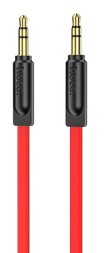 Аудиокабель AUX 3.5мм Hoco UPA16 2м плоский силиконовый красно-черный