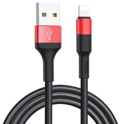 Usb Кабель-зарядка Lightning Hoco X26 Xpress 2.4A 1м в тканевой оплётке красный