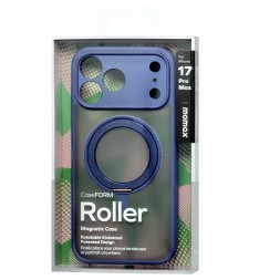 Накладка для i-Phone 17 Pro Max Momax Roller Magsafe с подставкой синий