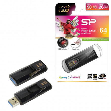 3.0/3.2 USB флеш накопитель Silicon Power 64GB Blaze B50 Black Carbon (SP064GBUF3B50V1K)