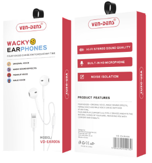  Проводные наушники Type-C Ven-Dens EAR006 белые