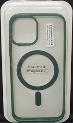 Накладка для i-Phone 13 6.1&quot; Magsafe силикон прозрачный бока зеленые