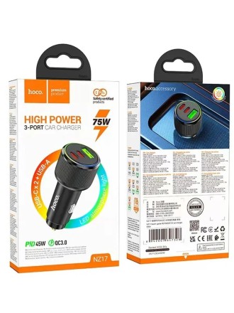  Автомобильное заряд. устр. Hoco NZ17 1USB/2C 75W черный