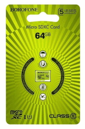  micro SDXC карта памяти Borofone 64GB Class 10 (без адаптера)