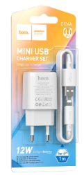 Сетевое зар. устр. Hoco C134A с шнуром Lightning 1USB 12W белое