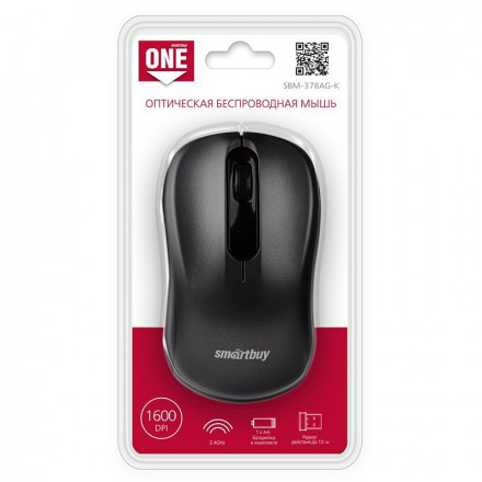 Мышь беспроводная Smartbuy ONE 378 USB/DPI 1600/3 кнопки/1AA черная (SBM-378AG-K)