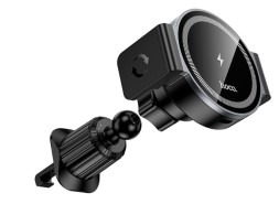 Держатель c беспроводной зарядкой в воздуховод Hoco HW35 15W магнитный черный