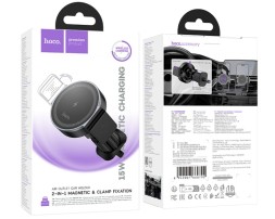 Держатель c беспроводной зарядкой в воздуховод Hoco HW35 15W магнитный черный