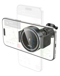 Держатель c беспроводной зарядкой в воздуховод Hoco HW35 15W магнитный черный