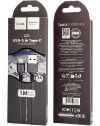 Usb Кабель-зарядка Type-C Hoco X20 Flash 3A 1м силиконовый чёрный