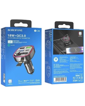  Автомобильное заряд. устр. Borofone BC48 + FM-трансмиттер черное