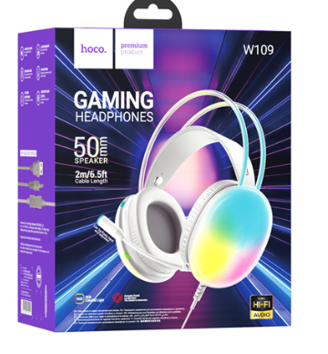  Стереонаушники полноразмерные Hoco W109 Rich Gaming с микрофоном белые