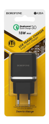 Сетевое зар. устр. Borofone BA36A 1USB 3,0A черное