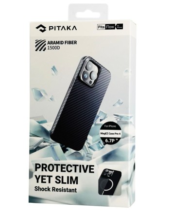  Накладка для i-Phone 15 Pro Max 6.7&quot; Pitaka MagEZ Case Pro 4 1500D черно-серый, кевлар(арамид)