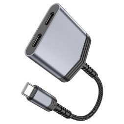 Кабель-переходник Hoco LS40 Type-C (папа) на 2USB-C (мама) серый