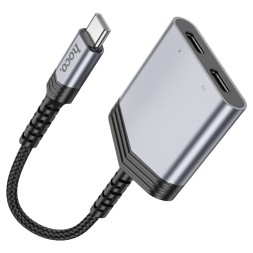 Кабель-переходник Hoco LS40 Type-C (папа) на 2USB-C (мама) серый