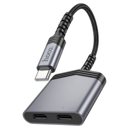 Кабель-переходник Hoco LS40 Type-C (папа) на 2USB-C (мама) серый