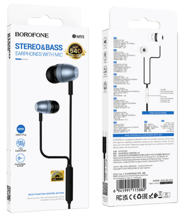  Стереонаушники Borofone BM95 Type-C с микрофоном 1.2м черные