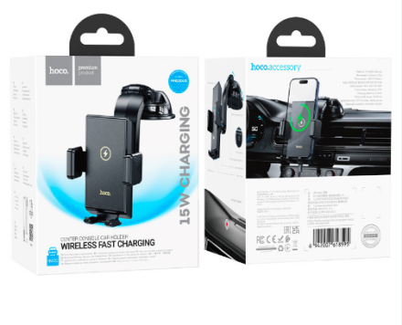  Держатель c беспроводной зарядкой на торпеду Hoco HW22 15W с зажимом черный