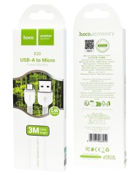 Usb Кабель-зарядка Micro Hoco X20 Flash 3м силиконовый белый