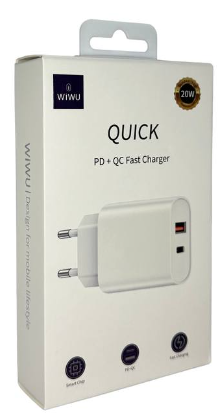  Сетевое зар. устр. WIWU Quick 1USB/1C 20W (Wi-U002) белое