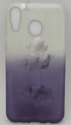 Накладка для Samsung Galaxy M20 силикон с блестками цветы в ассортименте