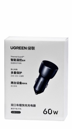  Автомобильное заряд. устр. Ugreen CD213 2C 60W серое