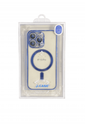 Накладка для iPhone 13 Pro J-Case Magsafe силикон прозрачный синяя рамка