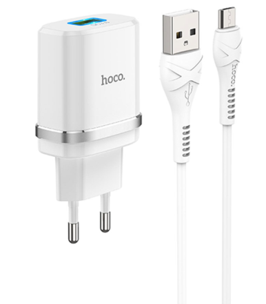  Сетевое зар. устр. Hoco C12Q с шнуром Micro 1USB QC3.0 2.4A белое