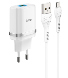 Сетевое зар. устр. Hoco C12Q с шнуром Micro 1USB QC3.0 2.4A белое