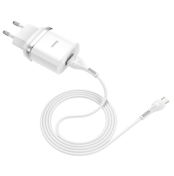 Сетевое зар. устр. Hoco C12Q с шнуром Micro 1USB QC3.0 2.4A белое