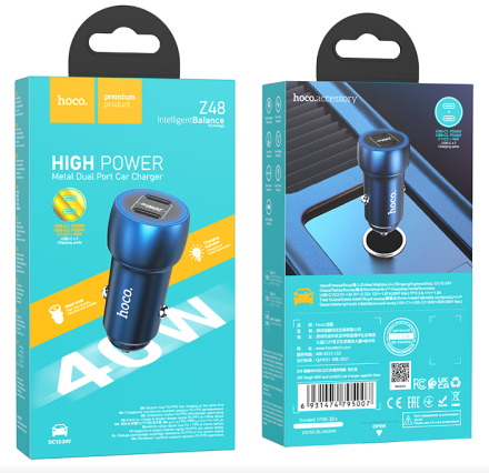  Автомобильное заряд. устр. Hoco Z48 2USB 40W QC3.0 синее