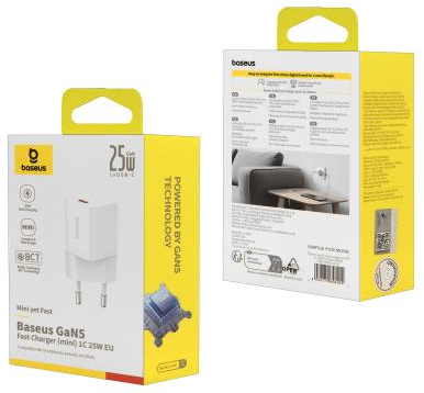  Сетевое зар. устр. Baseus GaN5 Fast Charger (mini) 1C 25W P10110909213-00 белое