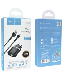 Сетевое зар. устр. Hoco C12Q с шнуром Micro 1USB QC3.0 2.4A черное