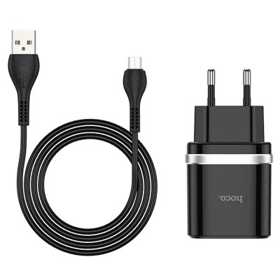  Сетевое зар. устр. Hoco C12Q с шнуром Micro 1USB QC3.0 2.4A черное