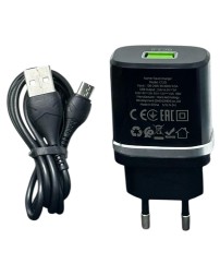 Сетевое зар. устр. Hoco C12Q с шнуром Micro 1USB QC3.0 2.4A черное