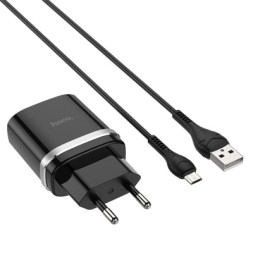 Сетевое зар. устр. Hoco C12Q с шнуром Micro 1USB QC3.0 2.4A черное