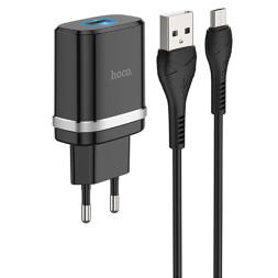 Сетевое зар. устр. Hoco C12Q с шнуром Micro 1USB QC3.0 2.4A черное
