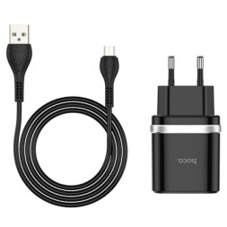 Сетевое зар. устр. Hoco C12Q с шнуром Micro 1USB QC3.0 2.4A черное