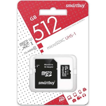  micro SDXC карта памяти Smartbuy 512GB Class 10 UHS-1 (с адаптером SD)