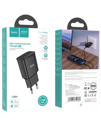  Сетевое зар. устр. Hoco C88A 2USB 2.4A черное