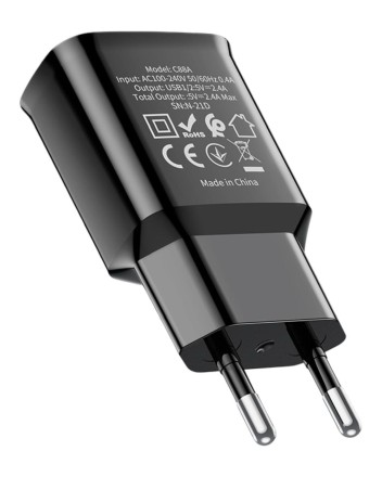  Сетевое зар. устр. Hoco C88A 2USB 2.4A черное