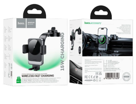  Держатель c беспроводной зарядкой на торпеду Hoco HW14 15W с зажимом черный