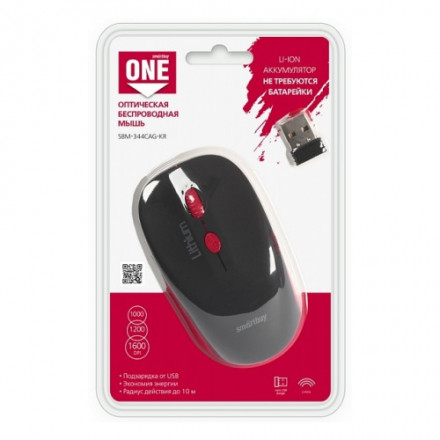 Мышь беспроводная с зарядкой от USB Smartbuy ONE 344CAG черно-красная (SBM-344CAG-KR)